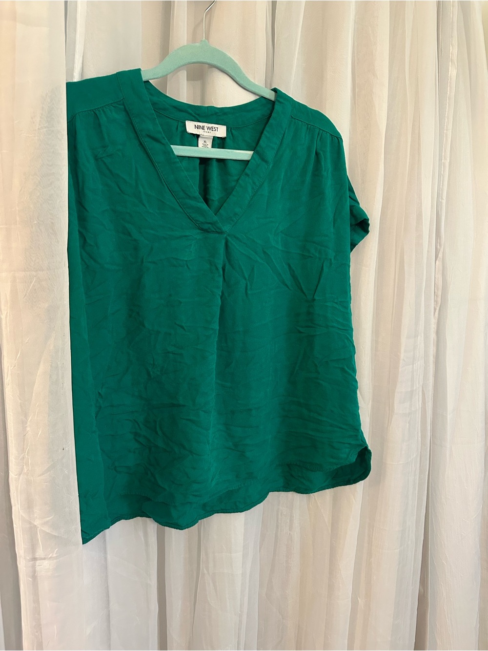Nine West Teal V-Neck Short Sleeve Blouse